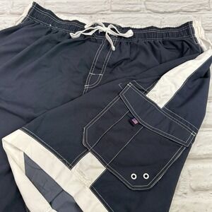 Men's U.S. Apparel Swim Shorts Board Shorts Navy Blue/White "Outlander" 4XL